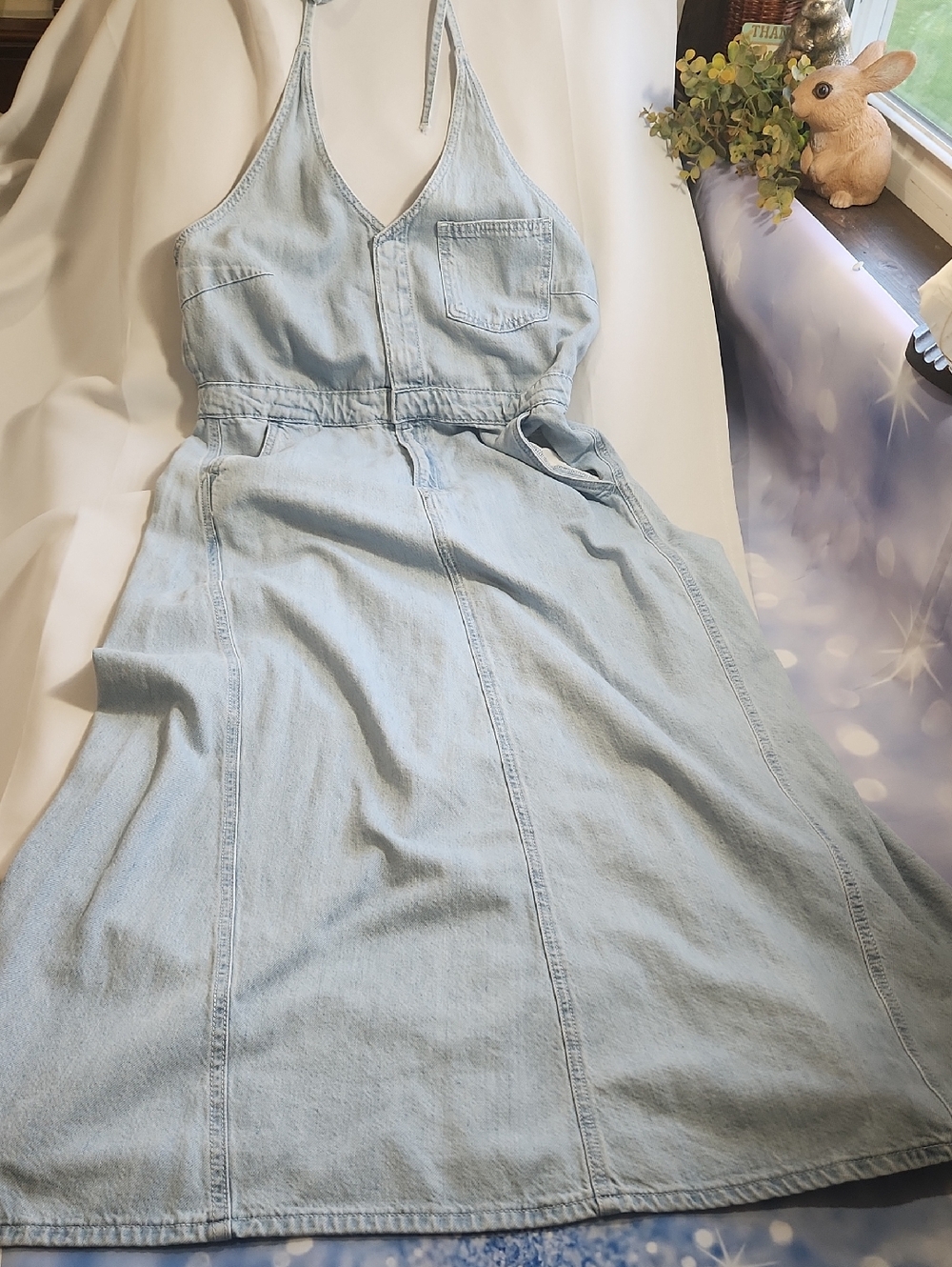 Universal Thread Light Blue Denim Halter Maxi Dress